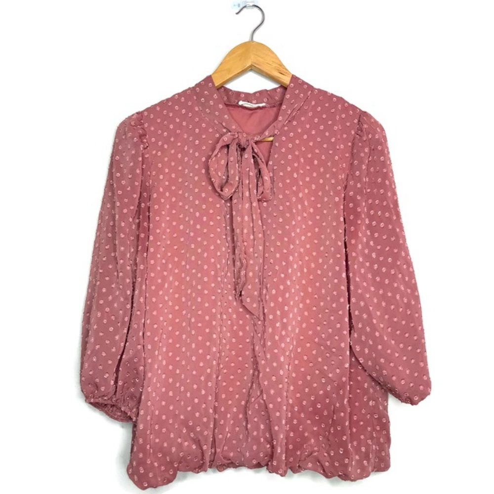 Women's Dusty Rose Bow Tie Blouse - Brand Unspecified